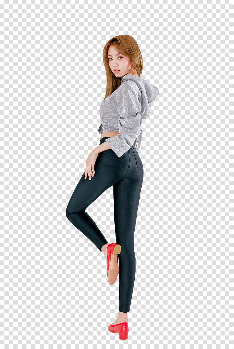CHAE EUN, woman lifting her left leg and looking over her left shoulder transparent background PNG clipart