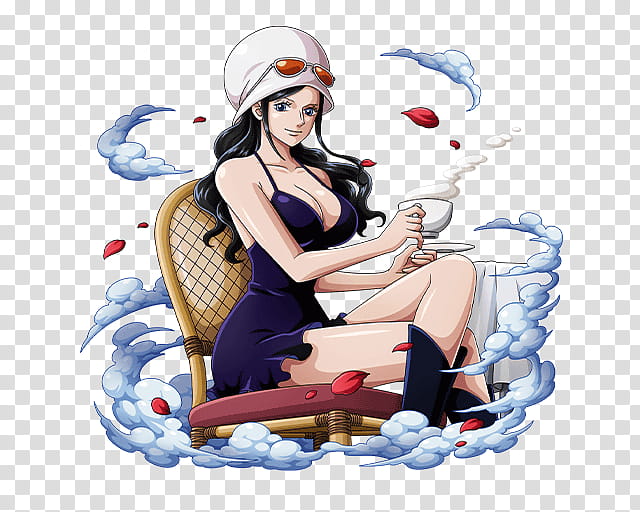 Nico Robin, One Piece female anime character drinking tea transparent background PNG clipart