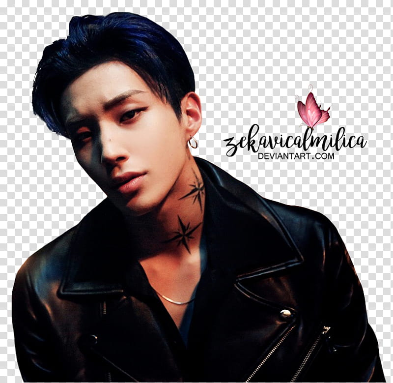 B A P Jongup Noir, man in black leather coat transparent background PNG clipart