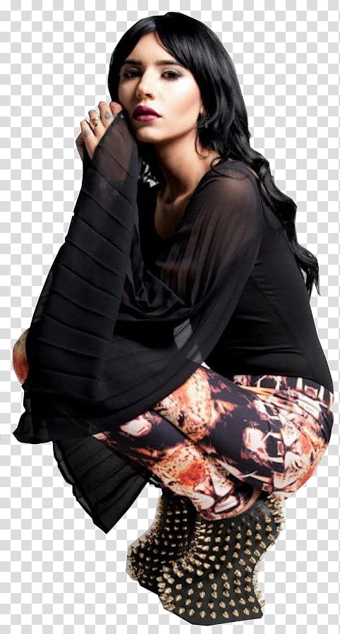 kneeling woman wearing black sheer top transparent background PNG clipart