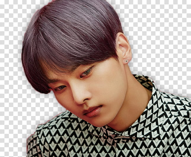 Render VIXX, man wearing white and black collared shirt with gray hair dye transparent background PNG clipart