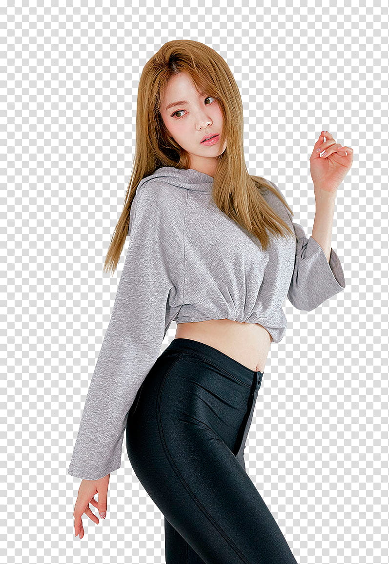 CHAE EUN, woman in gray pullover hoodie and black leggings transparent background PNG clipart