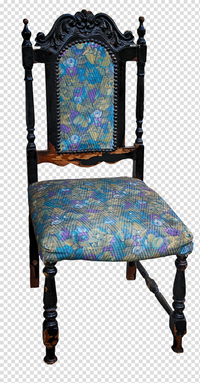 old chair, blue and brown floral padded chair transparent background PNG clipart