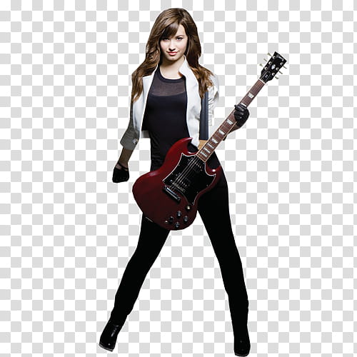 Demi Lovato, woman holding electric guitar transparent background PNG clipart