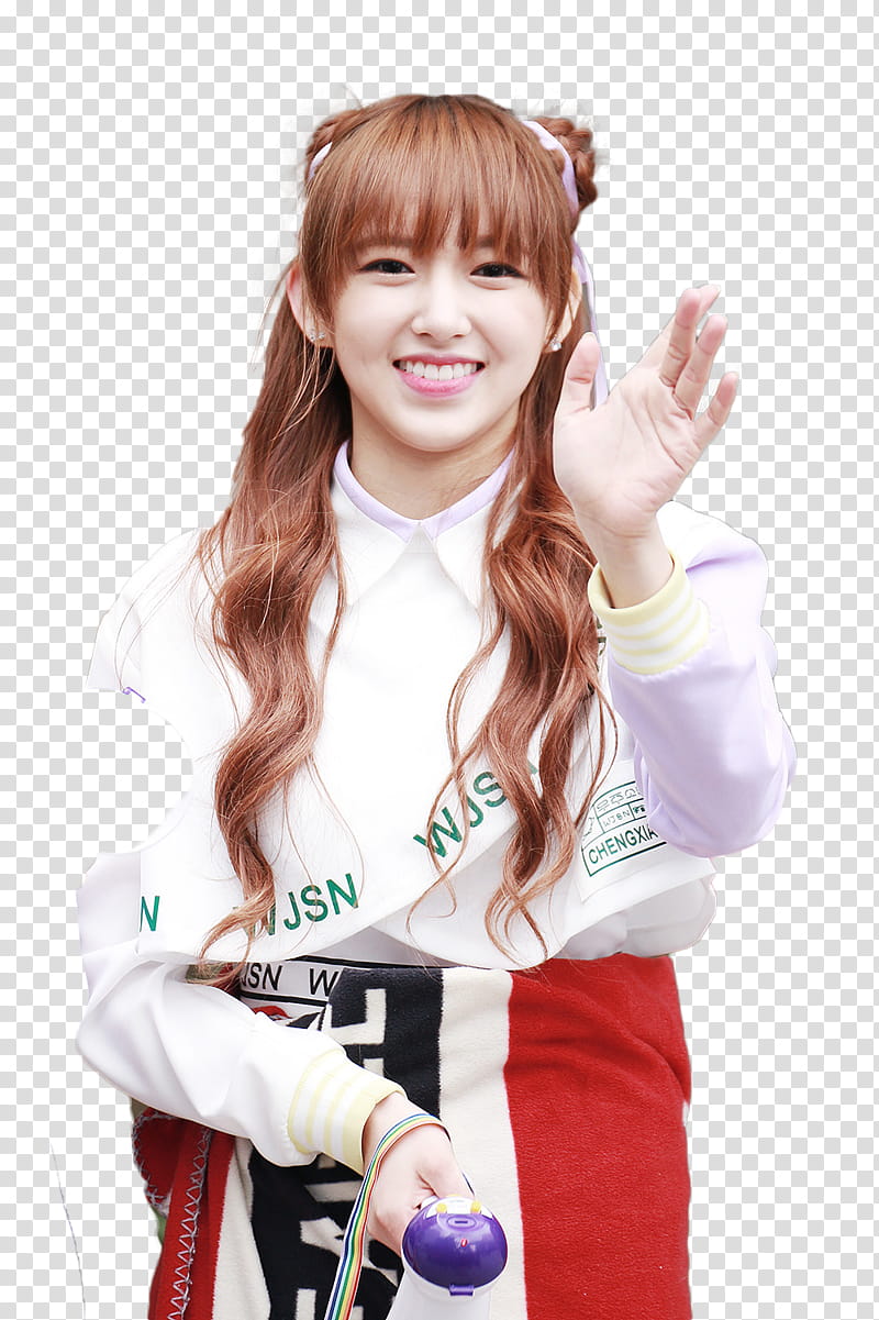 CHENGXIAO WJSN HANI EXID JUNGKOOK V BTS, woman wearing pink sweat shirt waiving using left hand transparent background PNG clipart