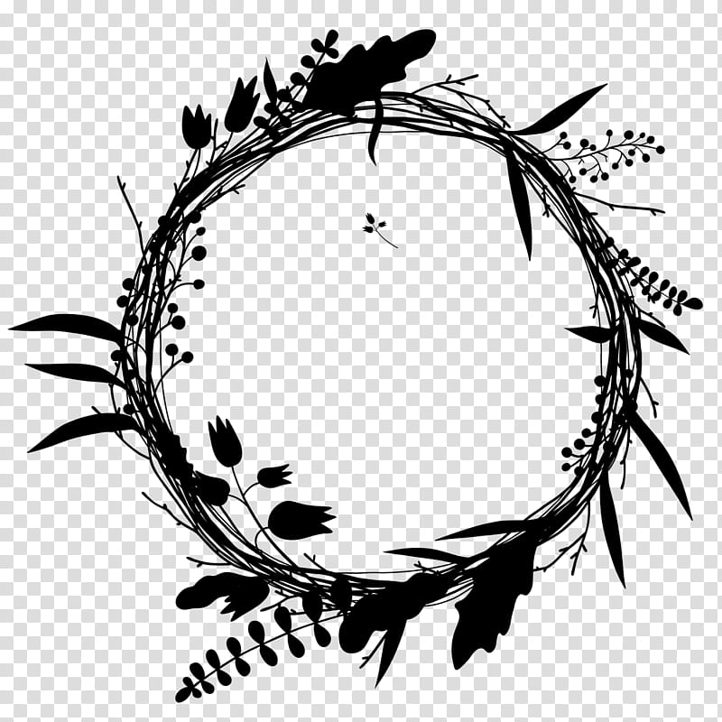 Circle Leaf, Line, Flower, Twig, Branch, Plant, Blackandwhite transparent background PNG clipart