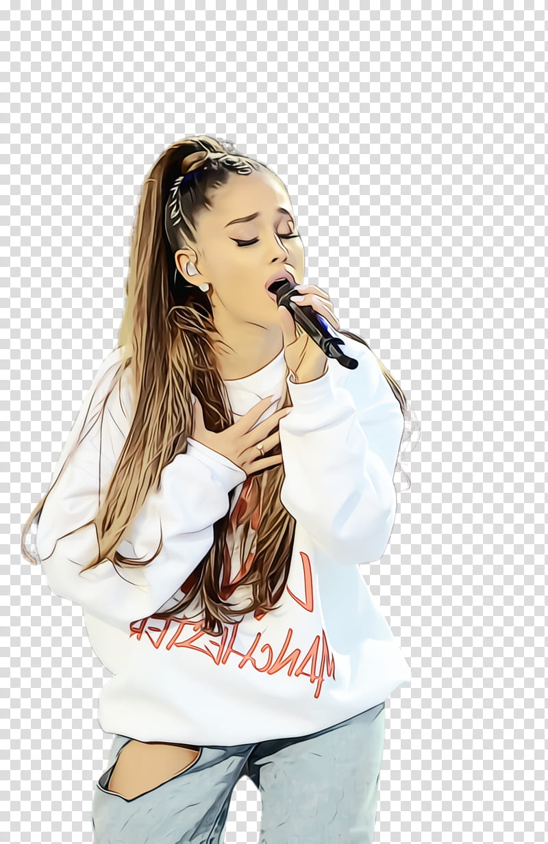 Singing, Ariana Grande, 2018 Brit Awards, Manchester, Tshirt, Microphone, Concert, Shoulder transparent background PNG clipart