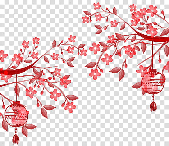 Chinese New Year Flower, Paper Lantern, Lantern Festival, Drawing, Jackolantern, Oil Lamp, Leaf, Branch transparent background PNG clipart
