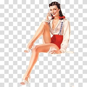 pin up girls , woman wearing white and red dress illustration transparent background PNG clipart