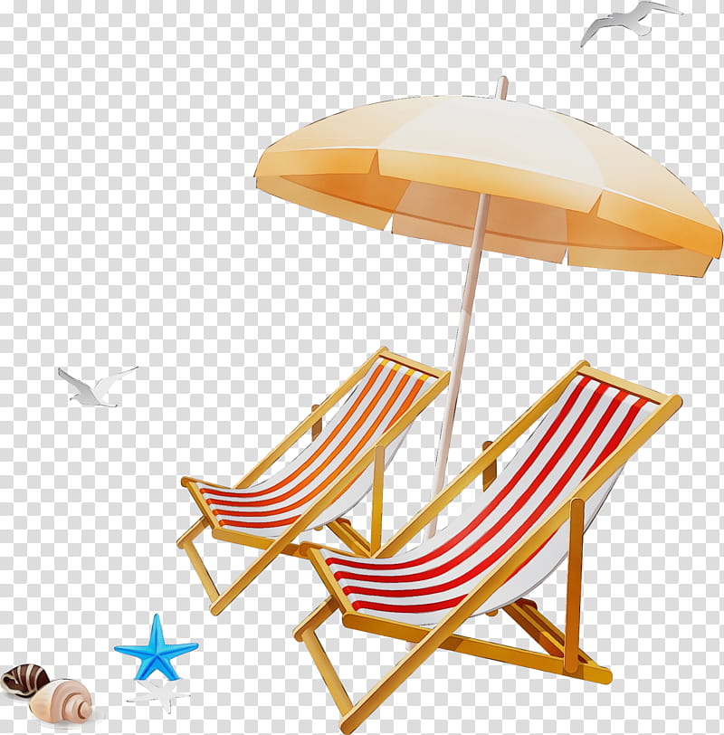 Beach, Watercolor, Paint, Wet Ink, Train, Umbrella, Deckchair, transparent background PNG clipart