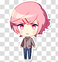 DDLC R All Character Sprites FREE TO USE, pink haired anime character with brown coat transparent background PNG clipart