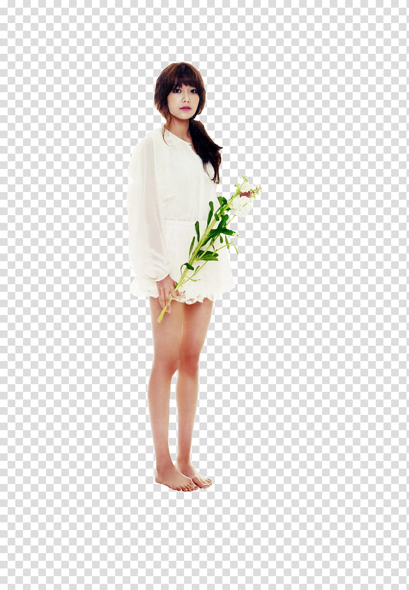 Sooyoung, woman holding white flowers with green leaves transparent background PNG clipart