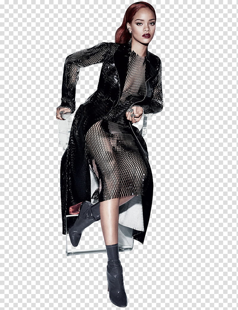 Rihanna, woman in black trench coat transparent background PNG clipart