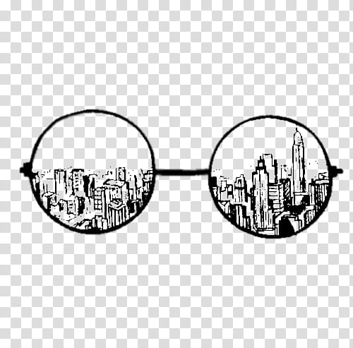 BLACK RESOURCES, round eyeglasses with city buildings illustration transparent background PNG clipart