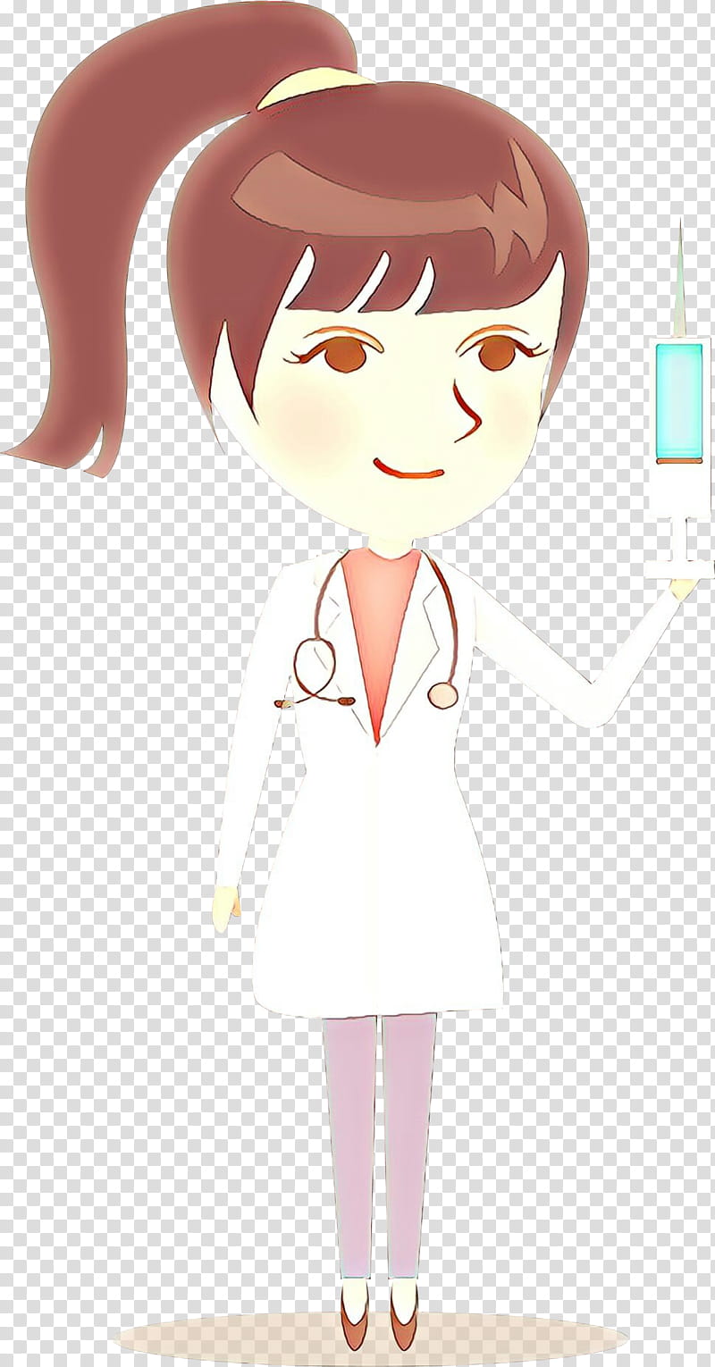 cartoon nurse health care provider brown hair white coat, Cartoon transparent background PNG clipart