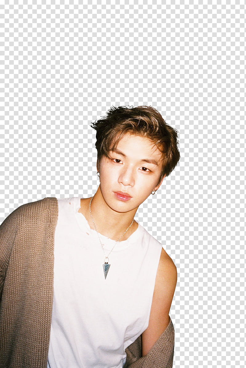 WANNA ONE NOTHING WITHOUT YOU, man wearing white sleeveless shirt and brown cardigan transparent background PNG clipart