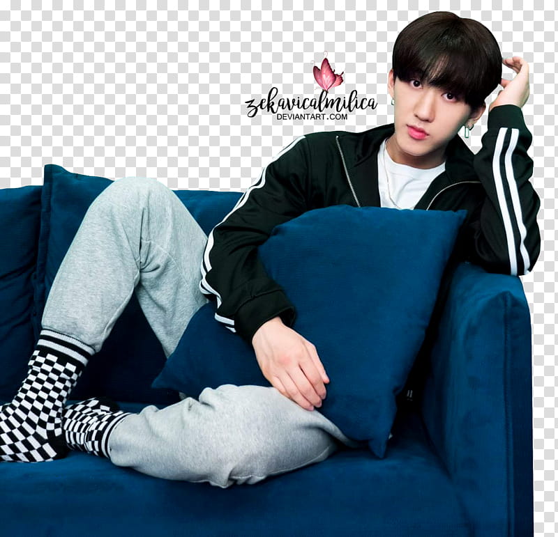 Stray Kids Two Kids Room, man in black jacket sitting on sofa transparent background PNG clipart