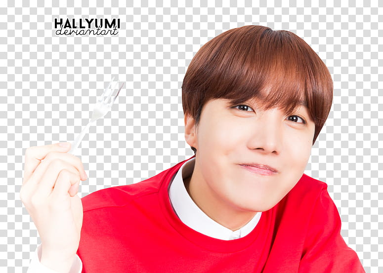 J Hope, smiling man wearing red long-sleeved shirt while holding fork transparent background PNG clipart