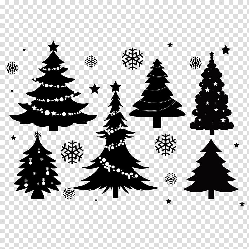 Christmas Black And White, Christmas Tree, Santa Claus, Christmas Day, Silhouette, Christmas Ornament, Christmas Village, Christmas Decoration transparent background PNG clipart
