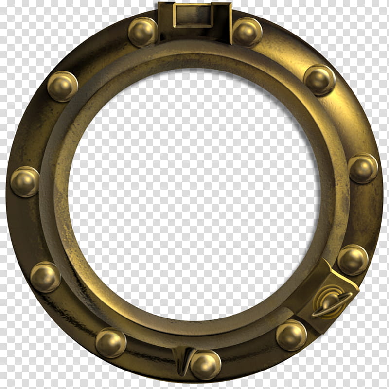 Porthole, constructed with PI X, round brass-colored frame transparent background PNG clipart