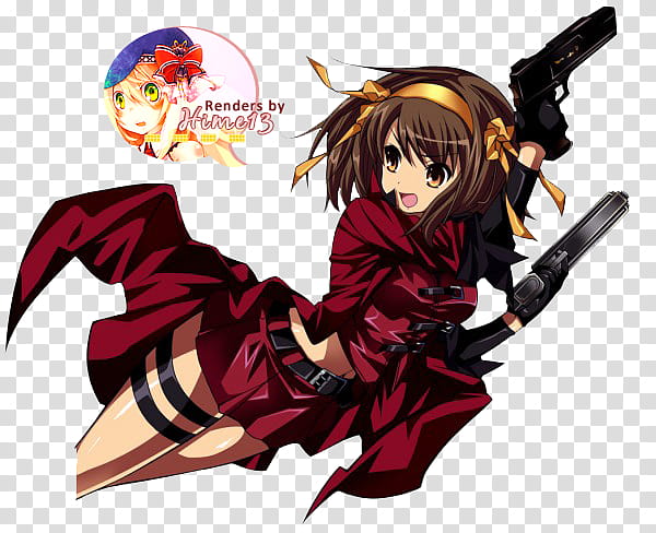 female anime character with hand guns transparent background PNG clipart