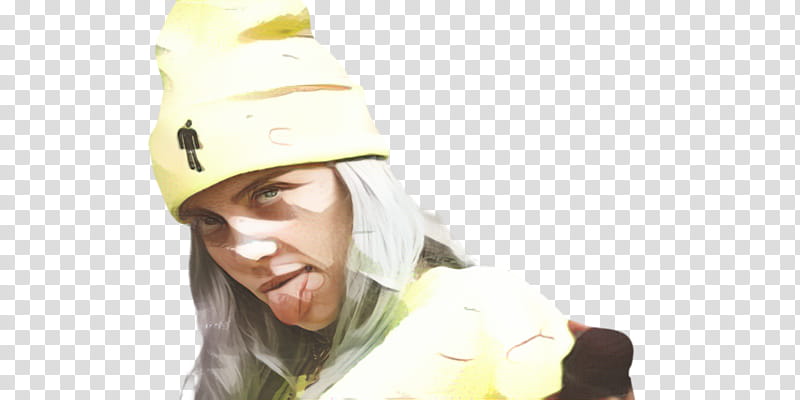 Billie Eilish, American Singer, Music, Celebrity, Beanie, Yellow, Hard Hats, Finger transparent background PNG clipart