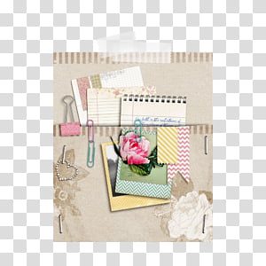 Memory Pockets, assorted-color decorative paper lot on brown surface transparent background PNG clipart thumbnail