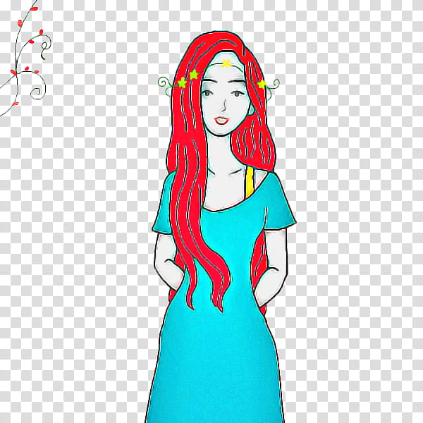 turquoise cartoon long hair smile style transparent background PNG clipart