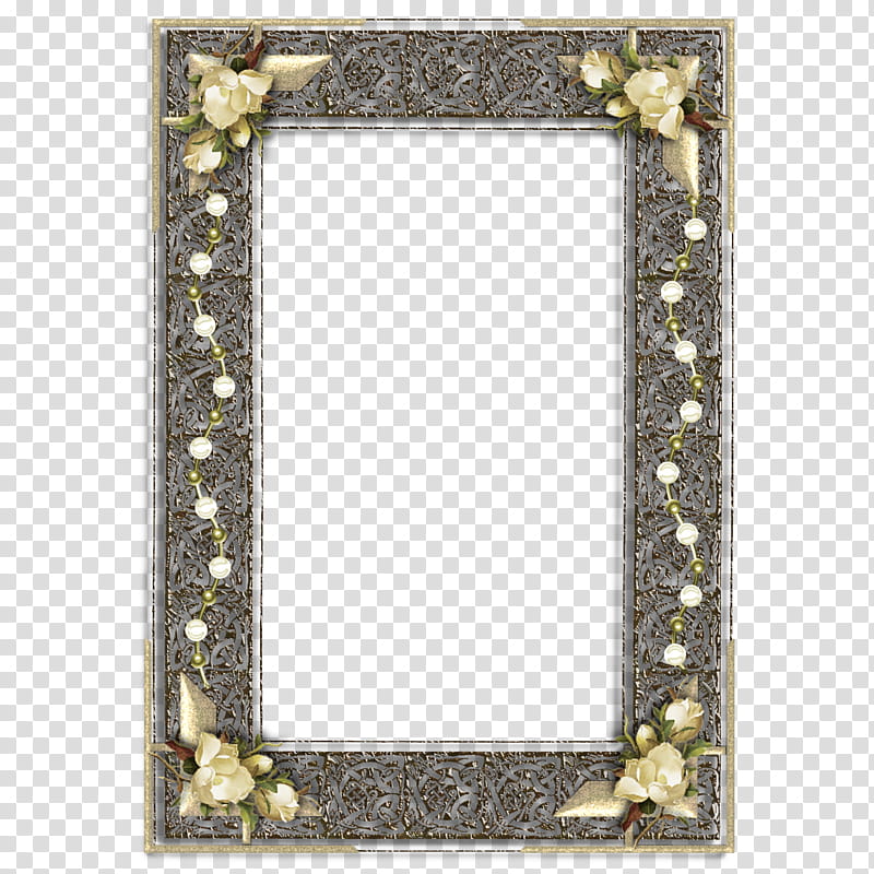 Decorative frames , rectangular gray border with flower accents transparent background PNG clipart