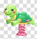 All my s, green turtle ride-on spring toy illustration transparent background PNG clipart