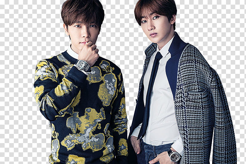 Super Junior DongHae n EunHyuk Men Uno P, two men beside each other posing transparent background PNG clipart
