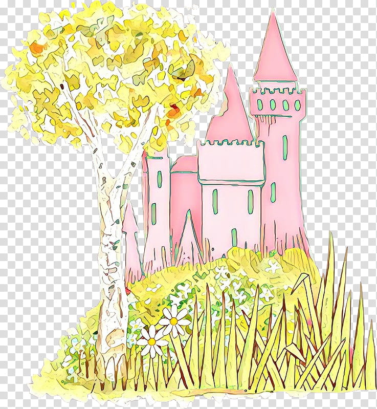Cartoon Birthday Cake, Castle, Fairy Tale, Floral Design, Net, UXGA, Yellow, Birthday Candle transparent background PNG clipart