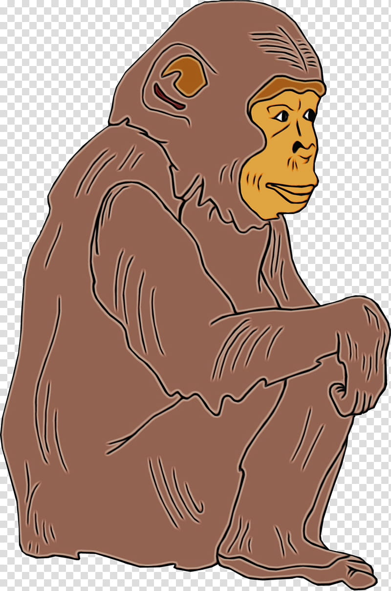 cartoon old world monkey fictional character brown bear, Watercolor, Paint, Wet Ink, Cartoon transparent background PNG clipart