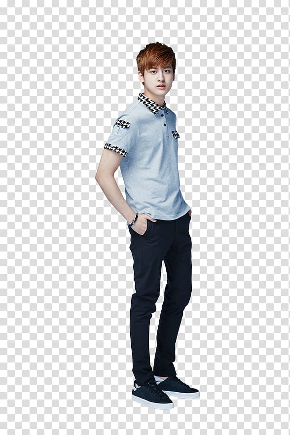 iKON Smart P, man wearing white and black polo shirt transparent background PNG clipart