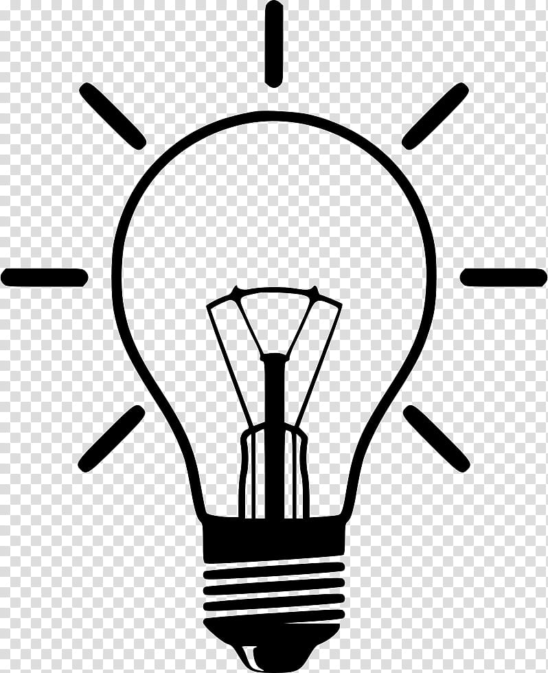 Light Bulb, Idea, Incandescent Light Bulb, Lighting, Line Art, Compact Fluorescent Lamp, Blackandwhite, Light Fixture transparent background PNG clipart