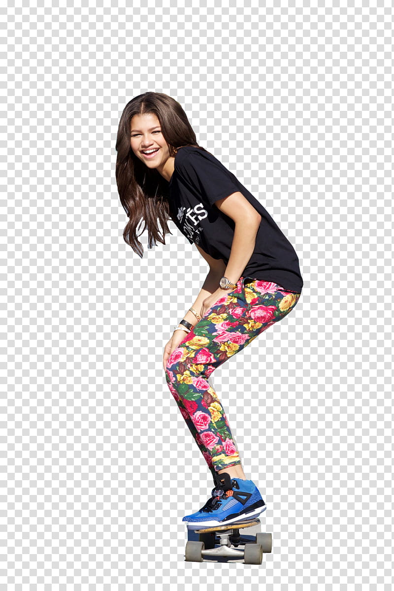 Zendaya Coleman, woman riding on skateboard transparent background PNG clipart