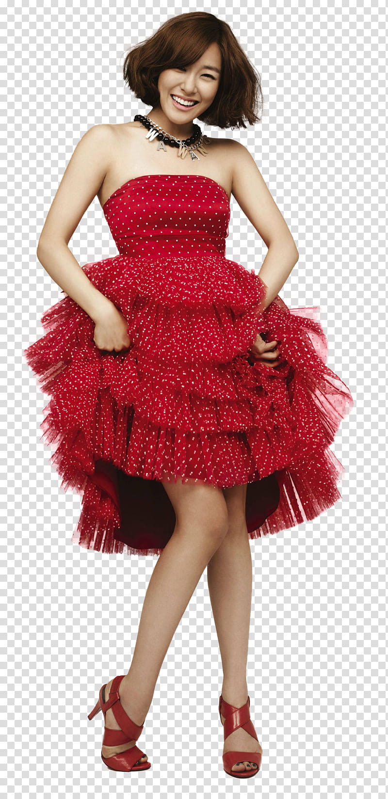 Girls Generation SNSD, standing woman wearing red tube dress transparent background PNG clipart
