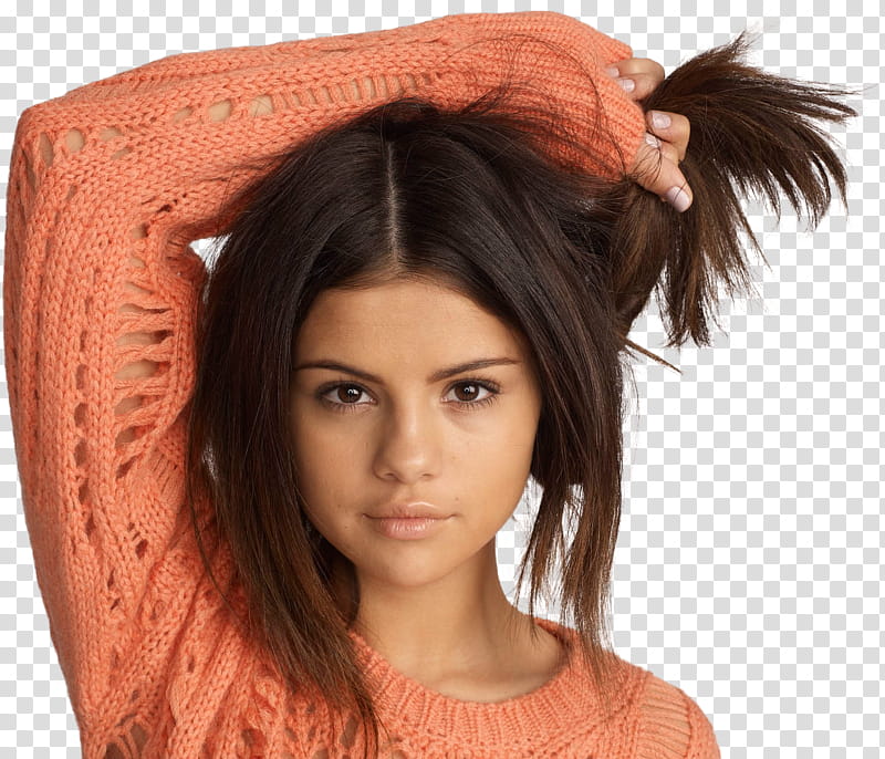 Selena Gomez , Selena Gomez holding her hair upward transparent background PNG clipart