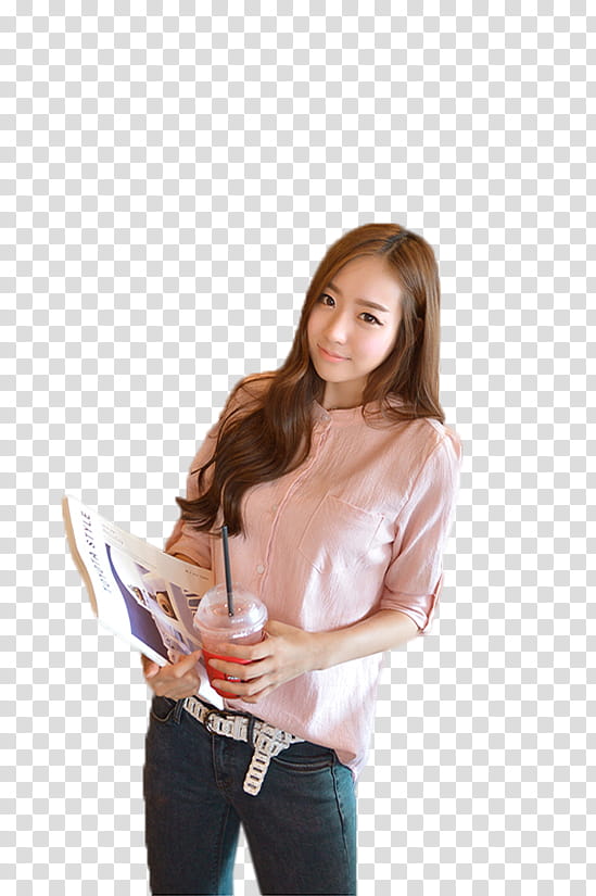 Ulzzang Girl, woman holding magazine and disposable cup transparent background PNG clipart