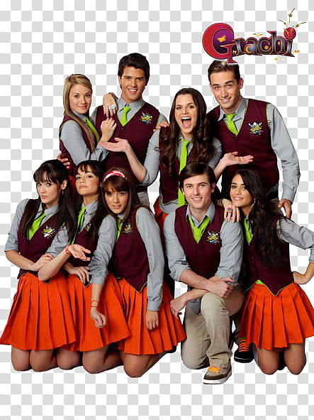 Grachi  Cast, group of men and women in uniform posing for transparent background PNG clipart