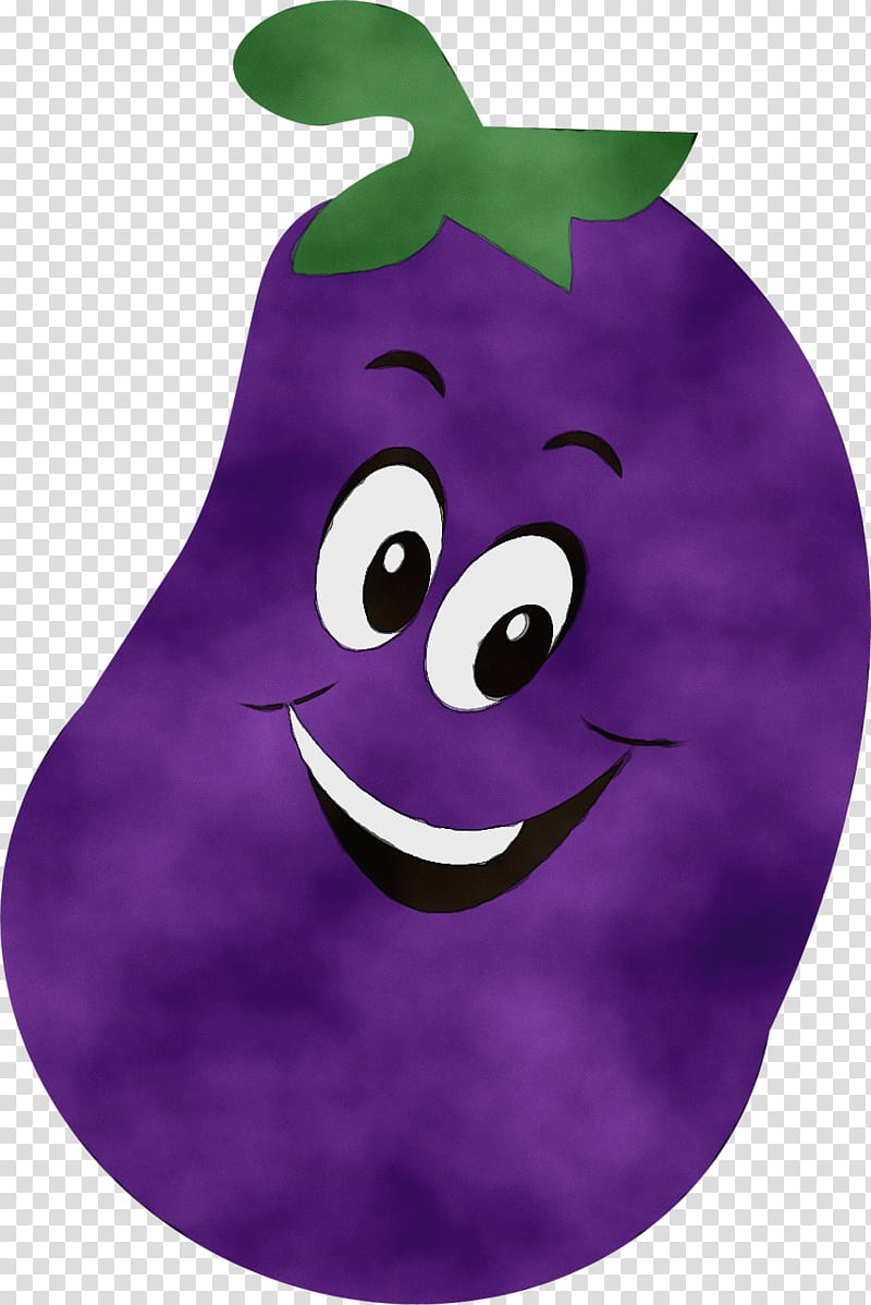 purple violet green eggplant, Watercolor, Paint, Wet Ink, Cartoon, Smile, Fruit, Pear transparent background PNG clipart