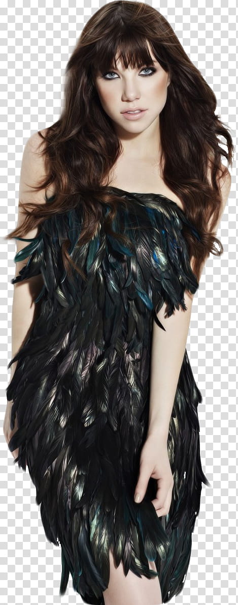 Carly Rae Jepsen, woman wearing black feather tube dres transparent background PNG clipart