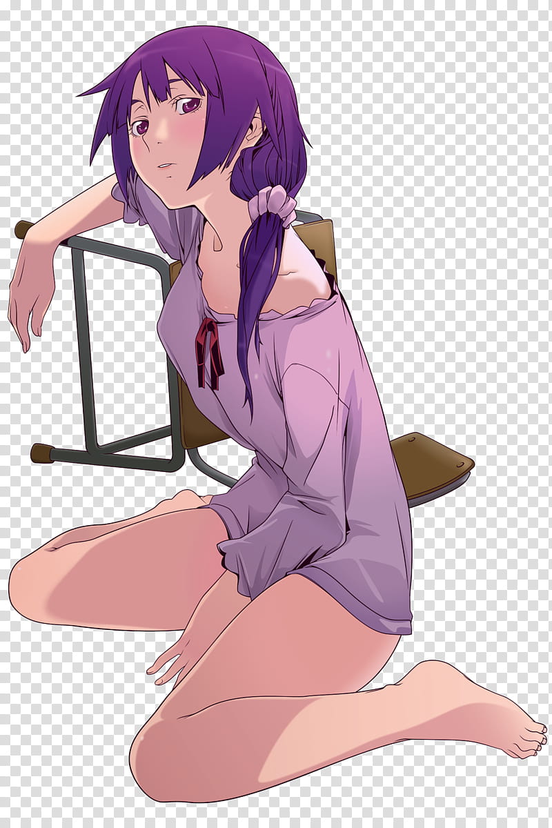 Senjougahara Hitagi, purple-haired female illustration transparent background PNG clipart