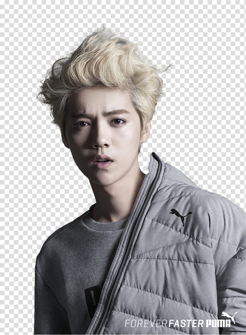 Luhan, man wearing gray Puma sweatshirt transparent background PNG clipart