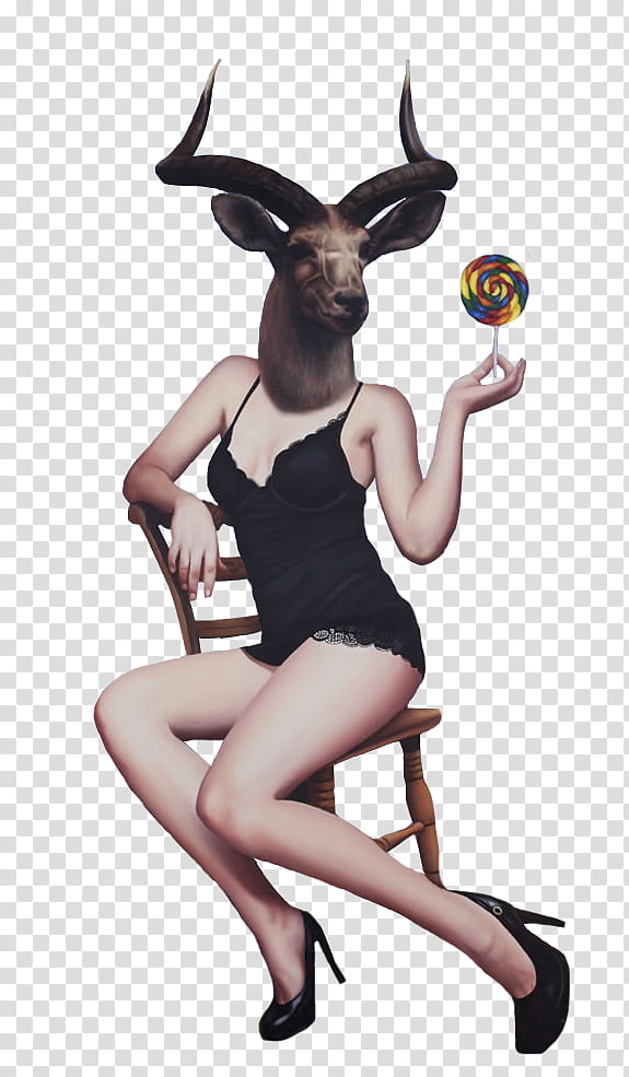 Monster, deer head woman holding lollipop transparent background PNG clipart