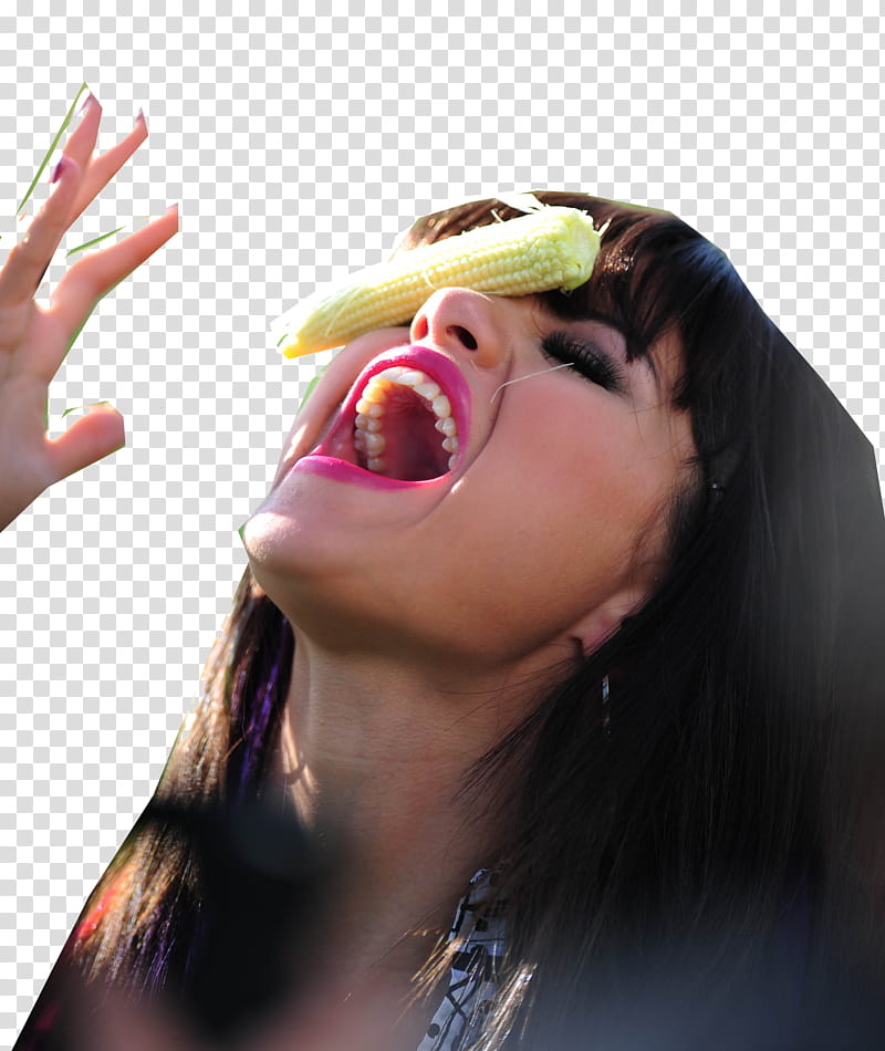 Selena Gomez Hit the lights ByMiicaLR, corn on woman's face transparent background PNG clipart