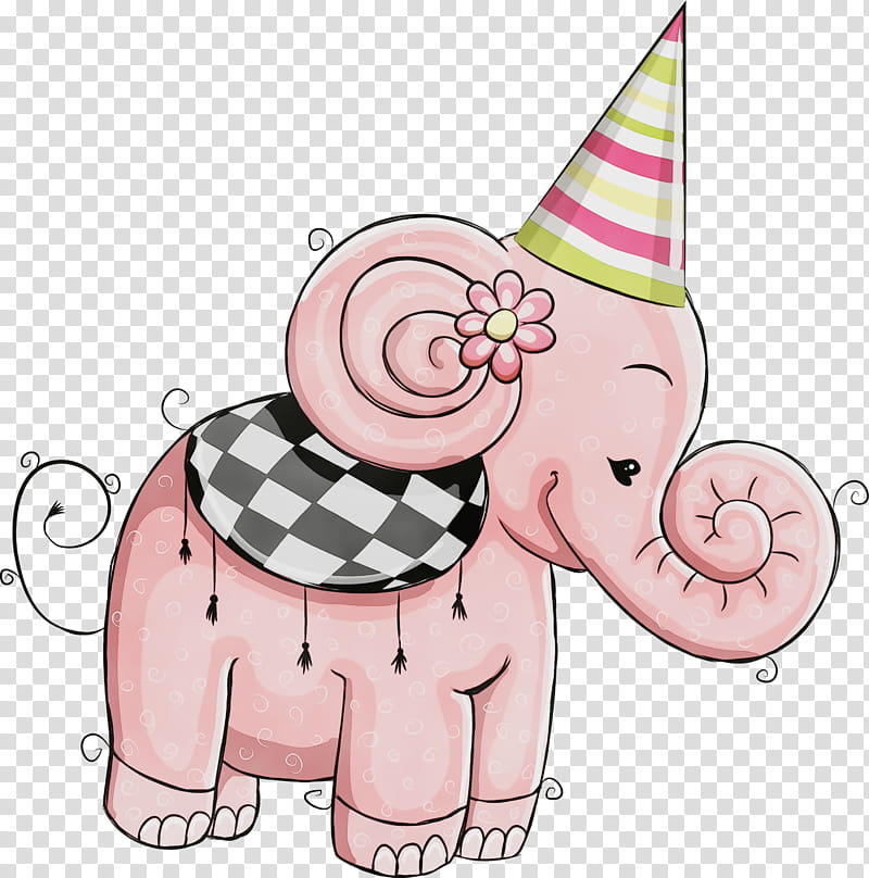 Indian elephant, Watercolor, Paint, Wet Ink, Pink, Elephants And Mammoths, Cartoon, Ear transparent background PNG clipart