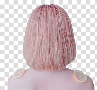 Pink, sliced lemons on woman's shoulder transparent background PNG clipart