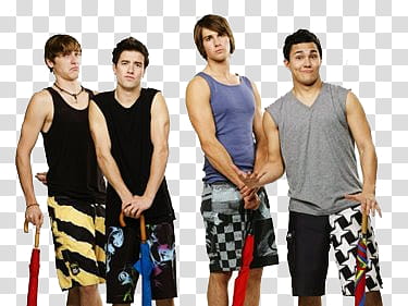 Big Time Rush, four men standing holding umbrellas transparent background PNG clipart