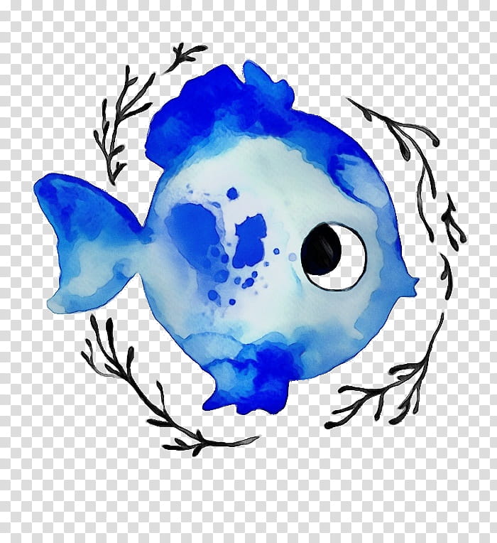 Watercolor, Paint, Wet Ink, Fish, Bone, Blue, Electric Blue transparent background PNG clipart